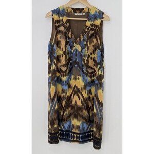 Halogen 100% Silk Babydoll Dress Size‎ M Artsy Abstract Lined Event Bohemian